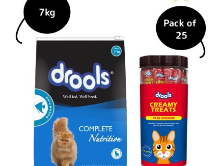 Drools Ocean Fish Adult Cat Dry Food and Real Chicken Creamy Cat Treats Combo Online Sale