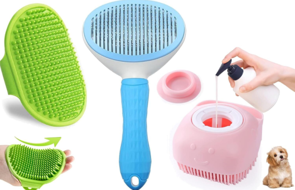 Chullbull Oval Slicker, Bath and Rubber Hand Brush Grooming Kit for Dogs on Sale