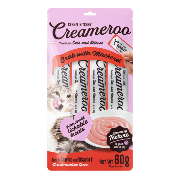 Kennel Kitchen Chicken with Tuna Shreds in Gravy Wet Food and Creameroo Crab with Mackerel Creamy Cat Treats Combo For Discount