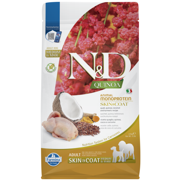 Farmina N&D Quinoa Quail Coconut & Turmeric Skin & Coat Medium and Maxi Dog Dry Food Hot on Sale