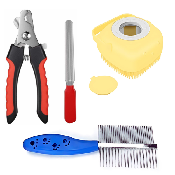 Chullbull Nail Cutter with Filer, Bath Brush, Double Sided Comb Grooming Kit for Dogs Online Hot Sale