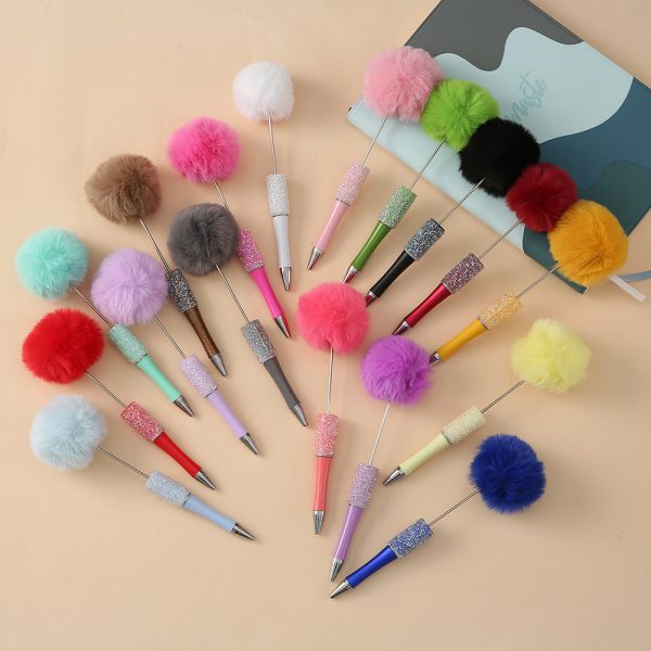 Wholesale Beadable Pens Sugar Rhinestone Leopard Print Pom Pom Pen Fluffy Pens Fashion