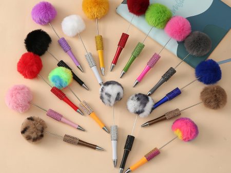 Wholesale Beadable Pens Rhinestone Leopard Print Pom Pom Pen Fluffy Pens on Sale