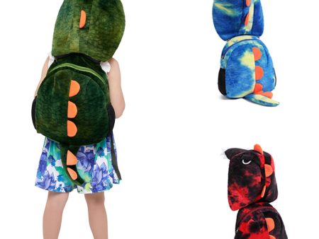 Wholesale Creative Cartoon Dinosaur Children s Hooded Plush School Bag For Cheap