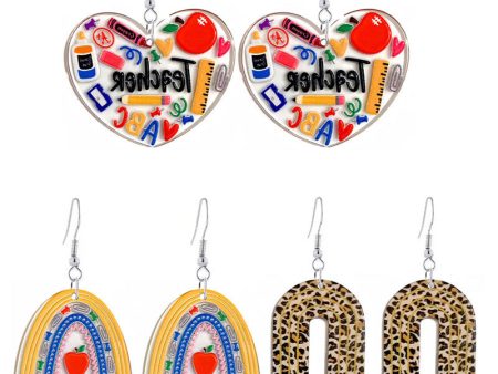 Wholesale Leopard Print Pencil Teacher Acrylic Earrings For Cheap