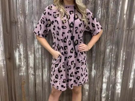 Wholesale One Step Skirt Leopard Print Round Neck Loose Dress Supply