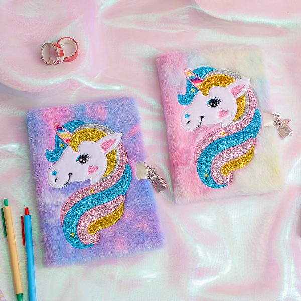 Wholesale Cartoon Unicorn Plush Notebook with Lock For Cheap