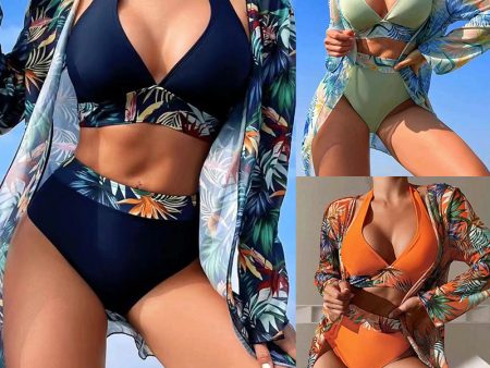 Wholesale Polyester Printed Bikini Mesh Three Piece Set Online now