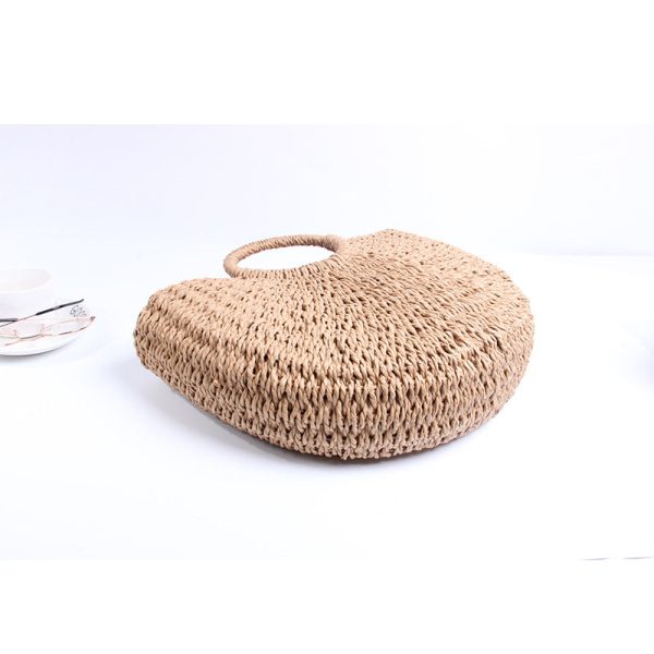 Wholesale Paper Rope Round Bucket Simple Grass Woven Bags Fashion