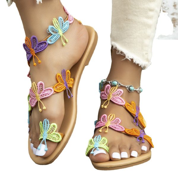 Wholesale Flat Open Toe Colorful Tassel Ethnic Style Breathable Sandals For Sale