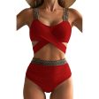 Wholesale Women s Polyester Cross High Waisted Elastic Split Bikini Swimsuits Cheap