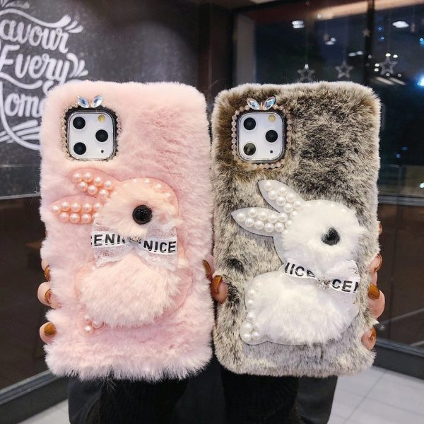 Wholesale Pearl Rabbit Mobile Phone Protective Fur Soft Cover Online now