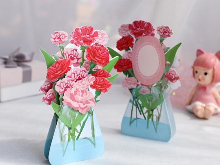 Wholesale Mother s Day Carnation Flower Folding Handmade Paper Carving 3D Greeting Cards Online Hot Sale