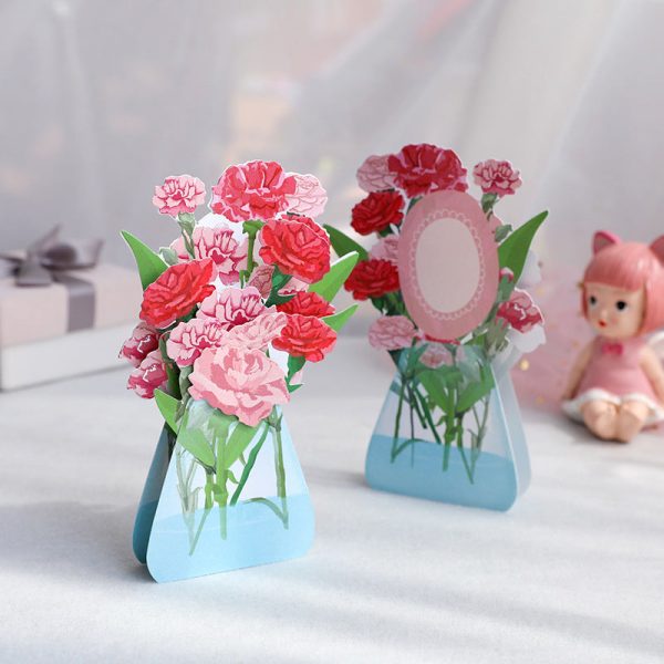 Wholesale Mother s Day Carnation Flower Folding Handmade Paper Carving 3D Greeting Cards Online Hot Sale