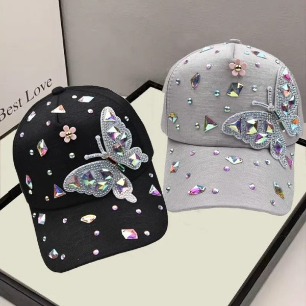 Wholesale Versatile Rhinestone Butterfly Sunscreen Baseball Cap Fashion