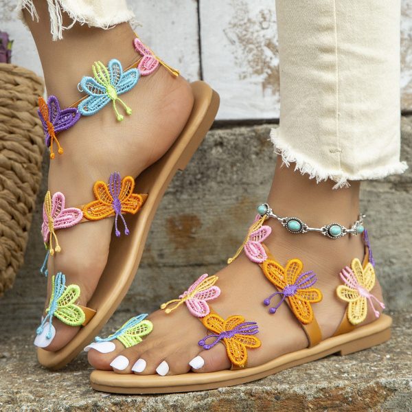 Wholesale Flat Open Toe Colorful Tassel Ethnic Style Breathable Sandals For Sale