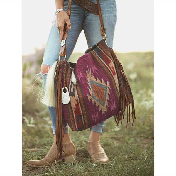 Wholesale Aztec Flowing Cotton and Hemp Canvas Handheld Shoulder Bag Online Sale