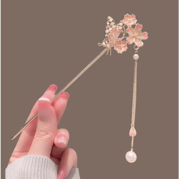 Wholesale Cherry Blossom Hairpin Tassel Cheongsam Plate Alloy Hairpin For Cheap