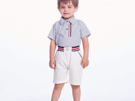 Wholesale Boys  Cotton Lapel Short Sleeved Striped Shirt Casual Pants Set Sale