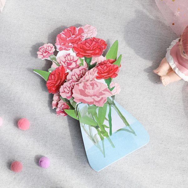 Wholesale Mother s Day Carnation Flower Folding Handmade Paper Carving 3D Greeting Cards Online Hot Sale