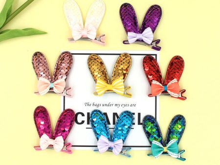 Wholesale Fish Scale Reversed 3D Bow Rabbit Ear Hair Clip Fashion