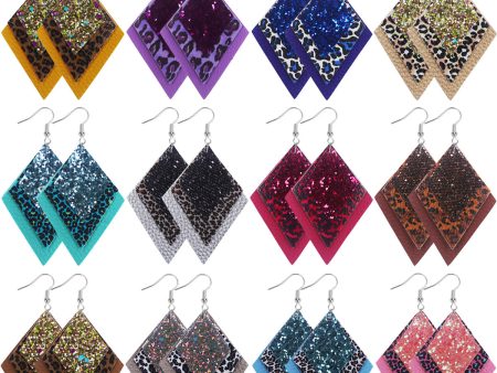 Wholesale 2pairs pack Multi-layer Sequin Superimposed Leopard Print Leather Earrings Online now