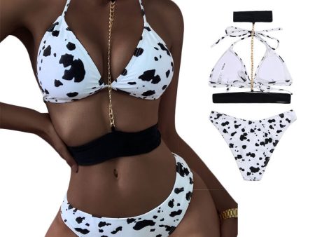 Wholesale Cow Pattern Halter Neck Bikini Waist Chain Neck Chain Bikini on Sale