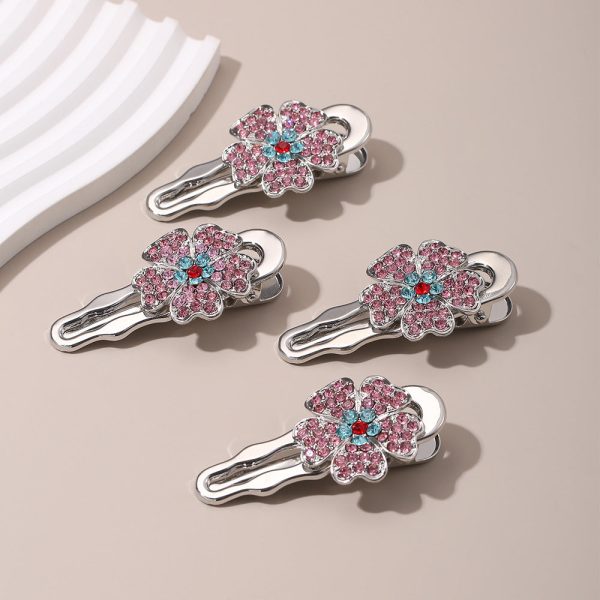 Wholesale Artificial Gemstone Pink Diamond Flower Niche Retro One-word Hairpin Online Hot Sale