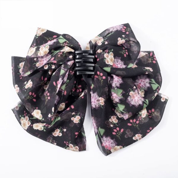 Wholesale Chiffon Fabric Romantic Floral Print Bow Gripper Supply