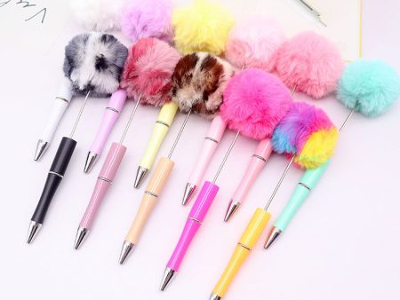 Wholesale Beadable Pens Pom Pom Beadable Pen Leopard Print Plush Multicolor DIY Fluffy Pens Online Sale