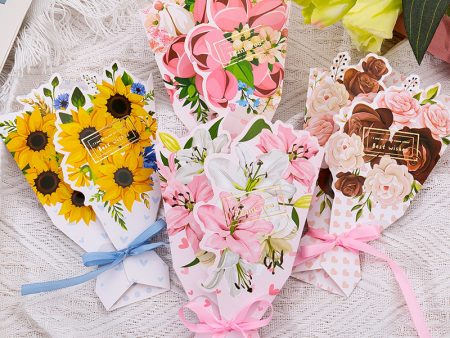 Wholesale Mother s Day Teacher s Day Paper 3D Flower Bundle Bowtie Gold Plated Greeting Cards Cheap