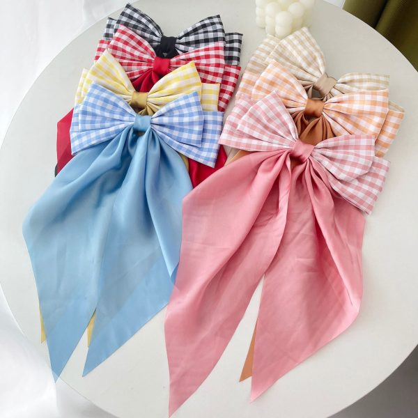 Wholesale 10PCS PACK Fabric Plaid Long Satin Ribbon Bow Hairpin Hot on Sale