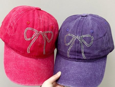 Wholesale Bow Rhinestone Soft Top Distressed Baseball Cap on Sale