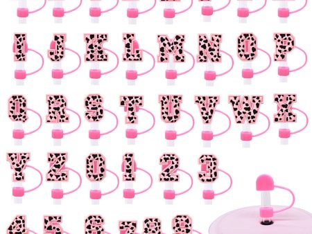 Wholesale 8 10mm 100PCS PACK Pink Leopard Pattern Letter Silicone Straw Set For Sale