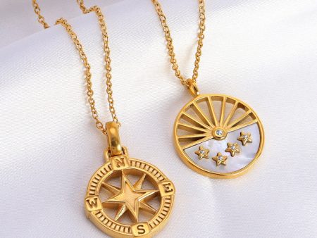 Wholesale 18k Gold Greek Vintage Eight-pointed Star Medallion Pendant Necklace Cheap