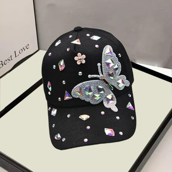 Wholesale Versatile Rhinestone Butterfly Sunscreen Baseball Cap Fashion