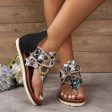 Wholesale Clip Toe Printed Flat Bottomed PU Sandals Hot on Sale