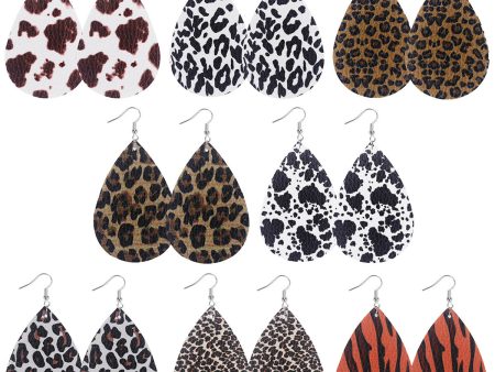 Wholesale 2pairs pack Cow Print Leopard Print Tiger Print Double Sided Print Leather Earrings on Sale