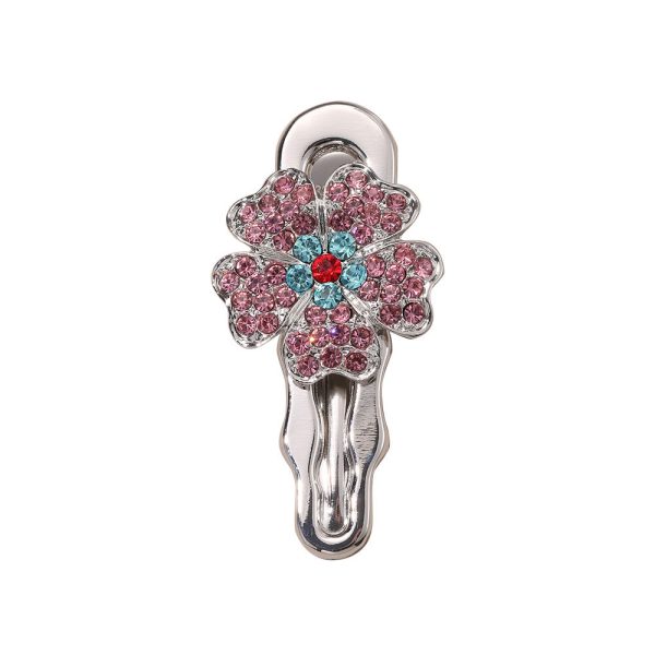 Wholesale Artificial Gemstone Pink Diamond Flower Niche Retro One-word Hairpin Online Hot Sale