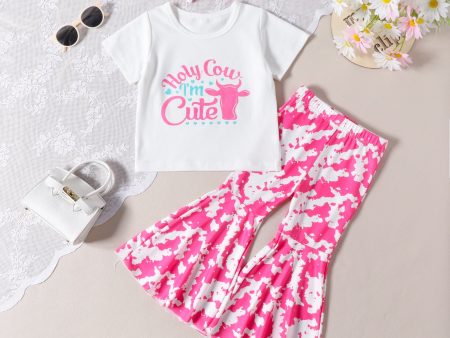 Wholesale of Summer Western Cowhead Printed Cotton T-shirts and Flared Pants Children s Sets Online