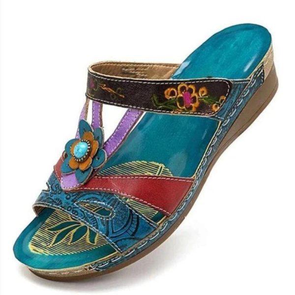 Wholesale Bohemian Ethnic Style Floral Wedge Sandals Hot on Sale