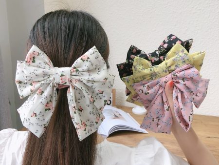 Wholesale Three-layer Floral Large Bow Fabric Chiffon Back Head Spring Clip For Sale