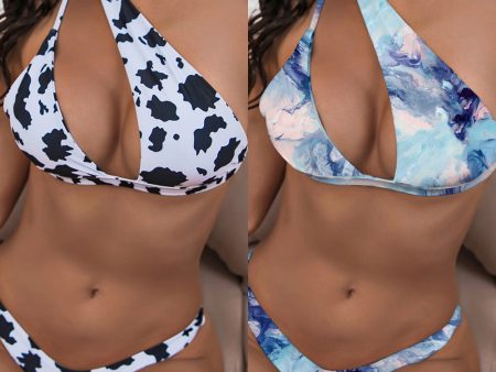 Wholesale Cow Pattern Tie Dye Print Bikini Tankini Swimsuit Online