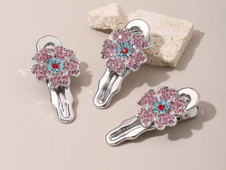 Wholesale Artificial Gemstone Pink Diamond Flower Niche Retro One-word Hairpin Online Hot Sale