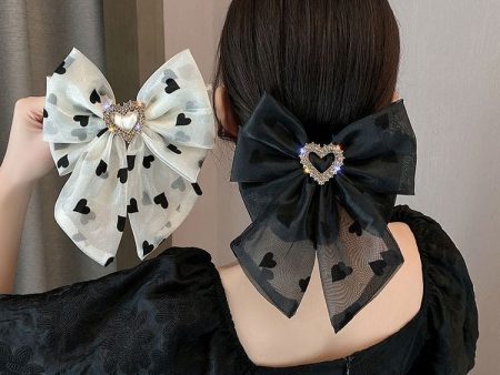 Wholesale Mesh Bow Side Clip Small Fragrant Printed Rhinestone Spring Clip Cheap