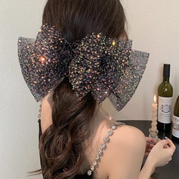 Wholesale Oversized Cloud Sequin Mesh Bow Hair Clip For Discount