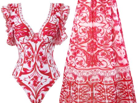 Wholesale Hot Spring Sexy One-piece Conservative Printed Swimsuit Wrap Skirt Suit Online