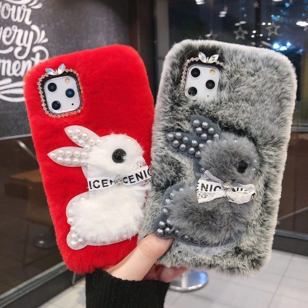 Wholesale Pearl Rabbit Mobile Phone Protective Fur Soft Cover Online now