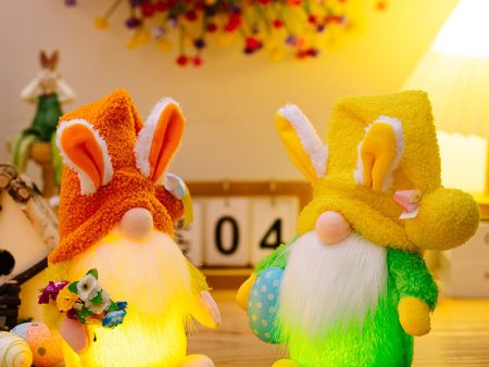 Wholesale Easter Illuminated Faceless Doll with Rabbit Ears, Holding Colored Eggs, Dwarf Polyester Doll Decorations Supply