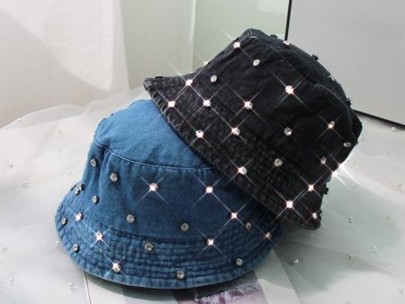 Wholesale Washed Denim Sun Protection Fisherman Hat with Rhinestones For Discount